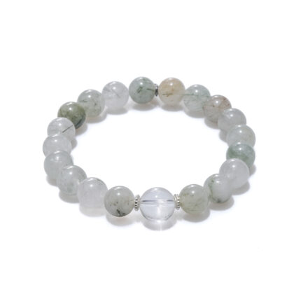 Natural green hair crystal & white crystal bead bracelet