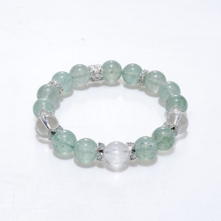 Natural Green Strawberry & White Crystal Beaded Bracelet