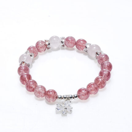 Strawberry & Pink Crystal Natural Stone Beaded Bracelet