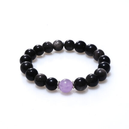 Obsidian & Amethyst Natural Crystal Beaded Bracelet